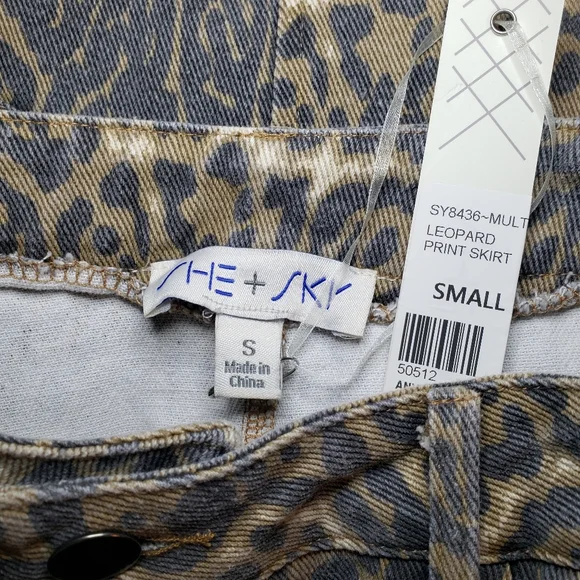 She+Sky Cognac Leopard Print Denim Mini Skirt - Picture 7 of 7